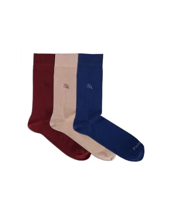 Sosete bumbac organic, cu dungi 98% COTTON RICH Box 3 Bordeaux-Beige-Jeans