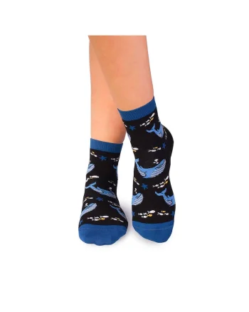 Sosete scurte peste glezna bumbac organic Sealife Balene Negru, Multicolor
