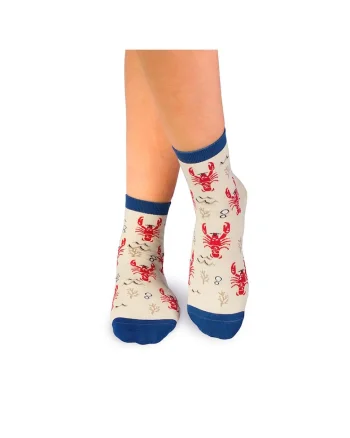Sosete scurte peste glezna bumbac organic Sealife Homar Alb, Multicolor