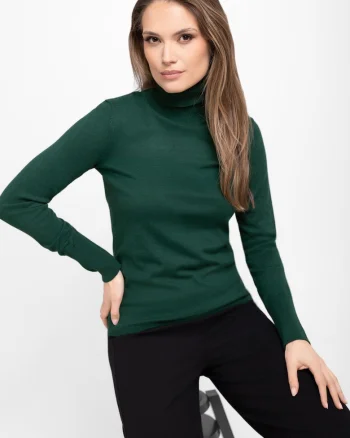 Pulover cu guler inalt  S-Juli, dama, usor, verde melange, Verde melange