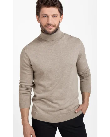 Pulover tricotat fin cu guler inalt,  S-Max, Bej melange, Bej melange