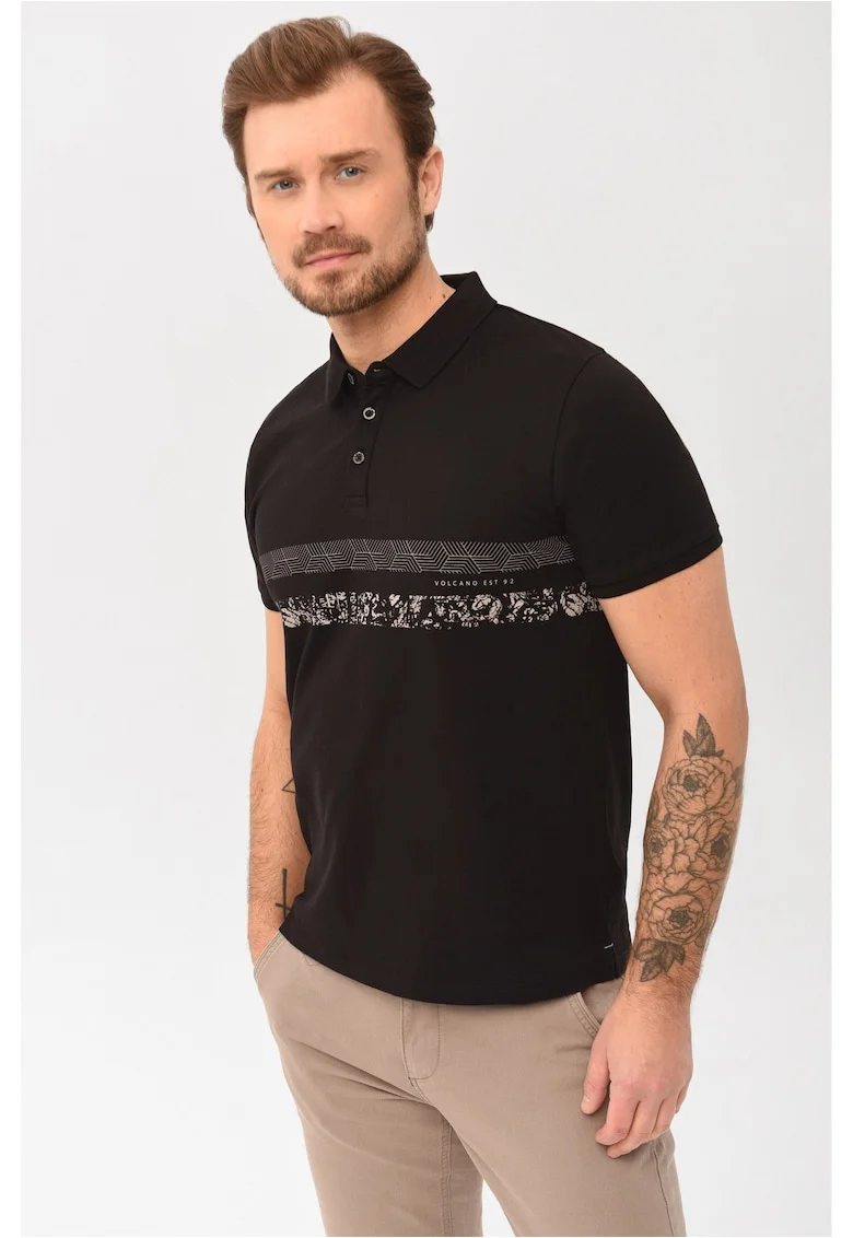 Tricou polo  O-Stev pentru barbati, negru cu imprimeu