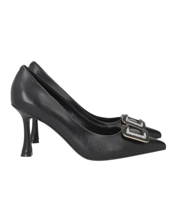 Pantofi de piele cu toc si varf ascutit, Negru