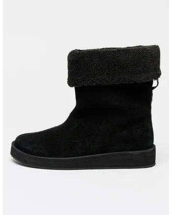 Ghete din piele intoarsa cu captuseala din material teddy Zaralyn, Negru