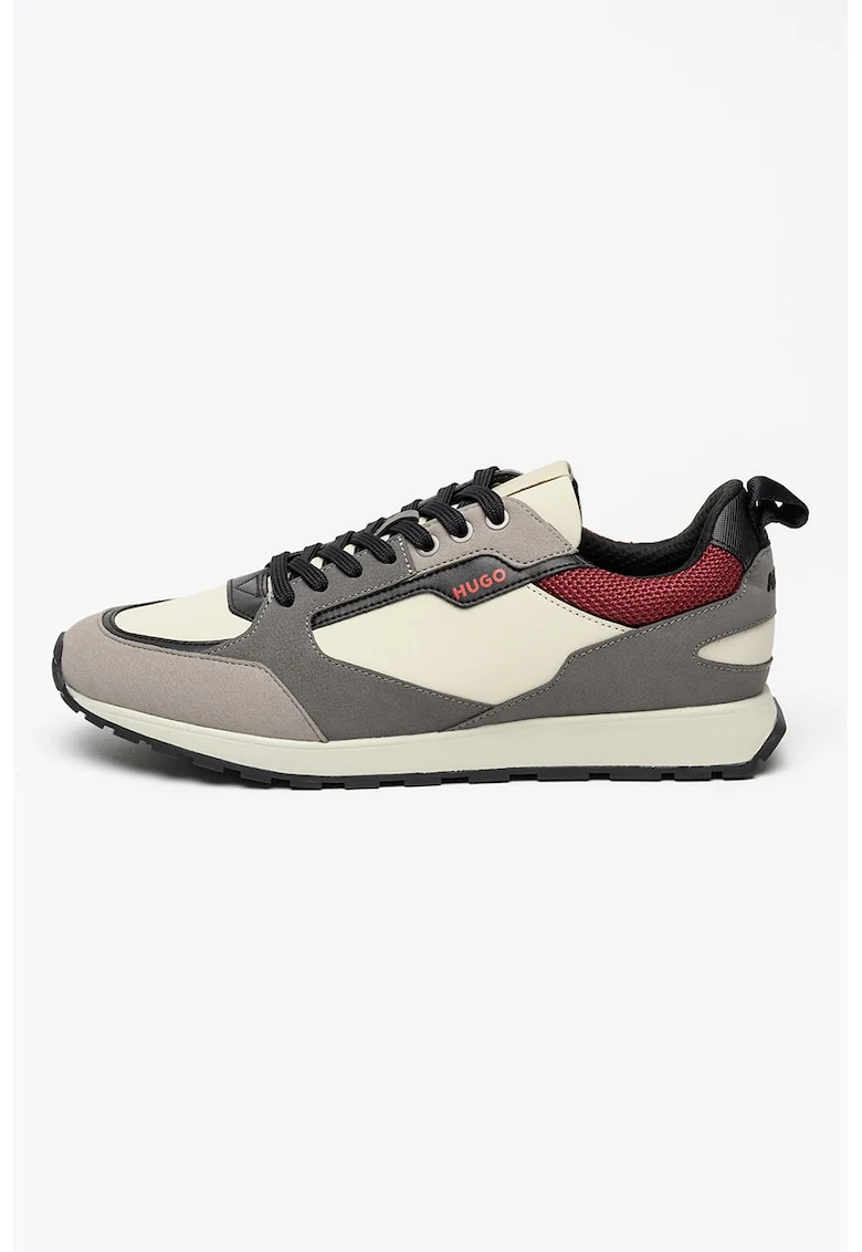 Pantofi sport din piele ecologica si material textil Icelin, Visiniu/Gri deschis/Bej