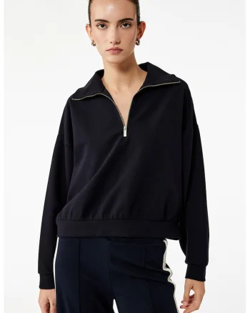 Bluza uni de trening cu fermoar scurt, Negru
