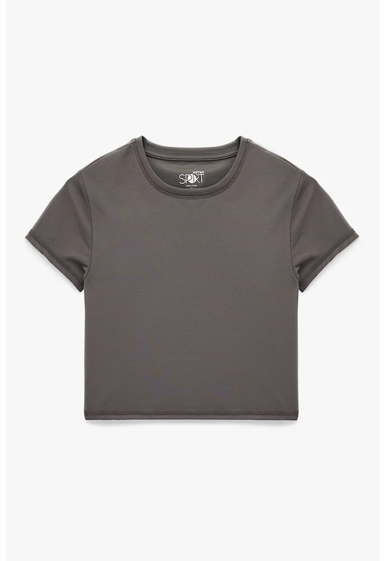 Tricou uni cu decolteu la baza gatului, Gri inchis