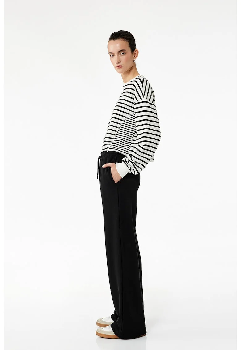 Pantaloni relaxed fit cu snur pentru ajustare, Negru