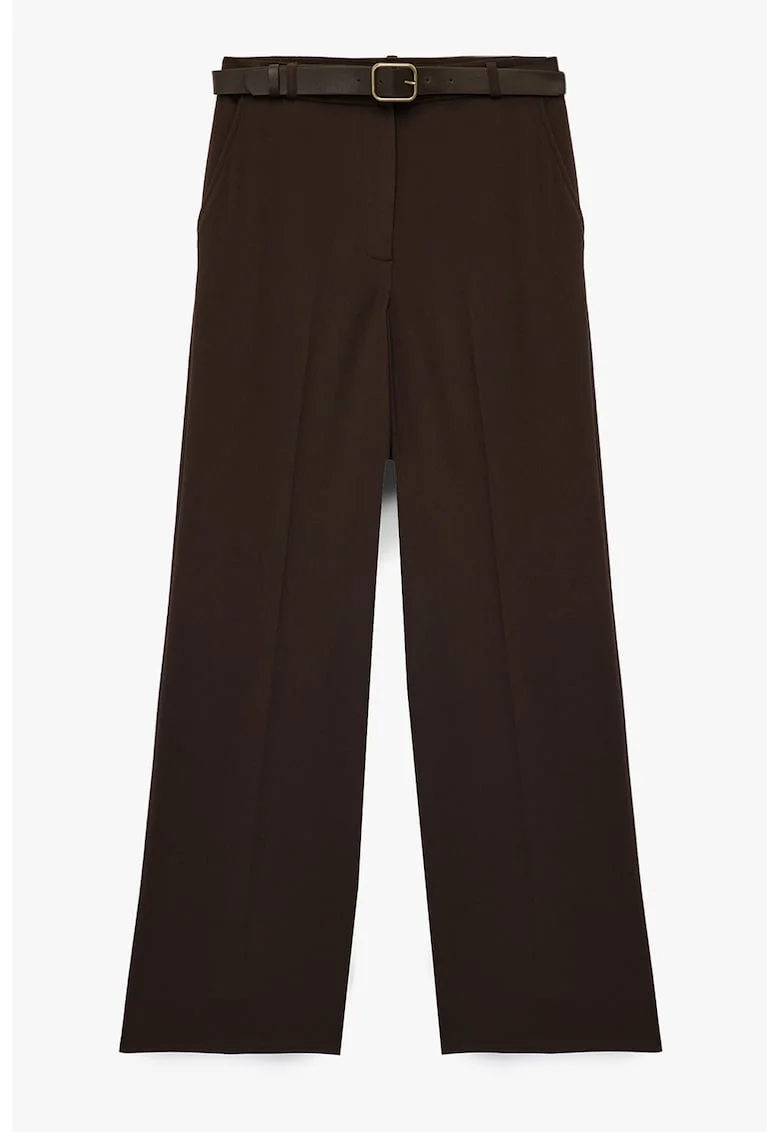 Pantaloni cu croiala ampla si o curea asortata, Maro inchis