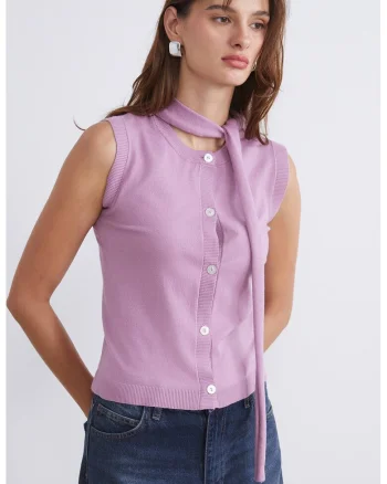 Pulover fara maneci cu nasturi, Lila