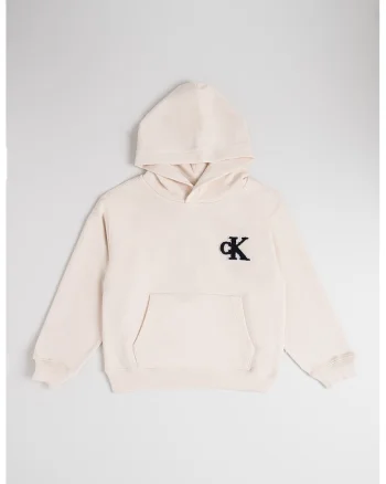 Hanorac cu buzunar kangaroo si logo brodat, Bej deschis