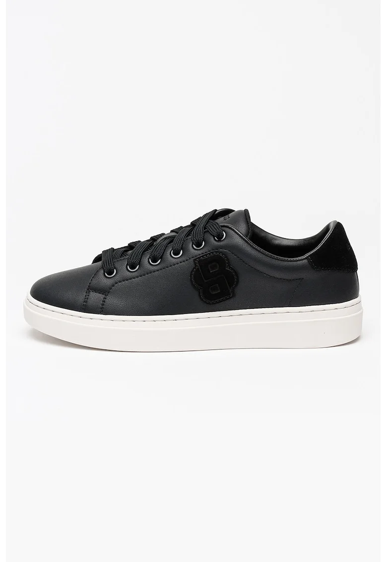 Pantofi sport de piele cu aplicatie monograma Kieran, Negru
