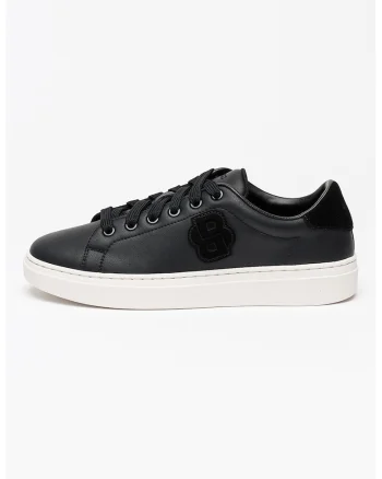 Pantofi sport de piele cu aplicatie monograma Kieran, Negru