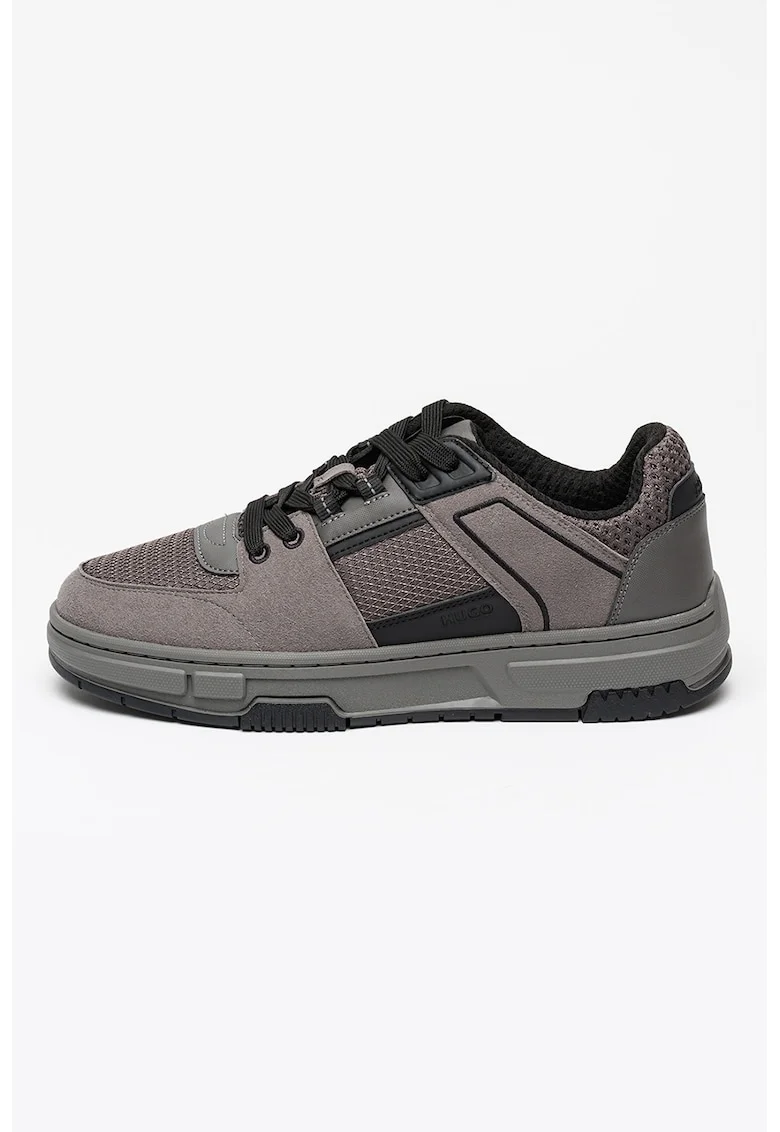 Pantofi sport low-cut de plasa cu garnituri de piele intoarsa ecologica Yarrow, Gri inchis