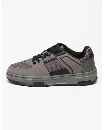 Pantofi sport low-cut de plasa cu garnituri de piele intoarsa ecologica Yarrow, Gri inchis