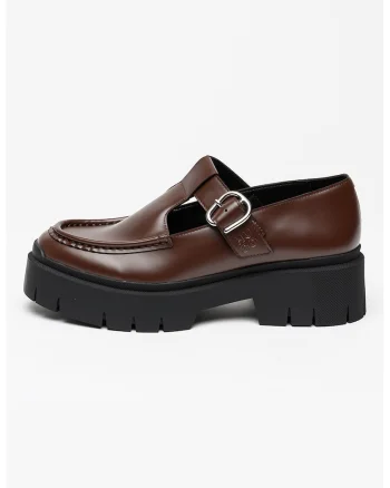Pantofi de piele ecologica cu bareta in T Kris, Maro inchis