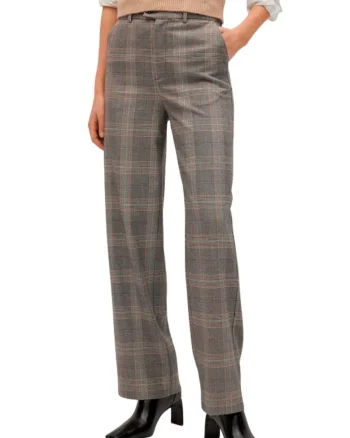 Pantaloni dama  talie inalta, model in carouri, maro, poliester-viscoza-elastan,