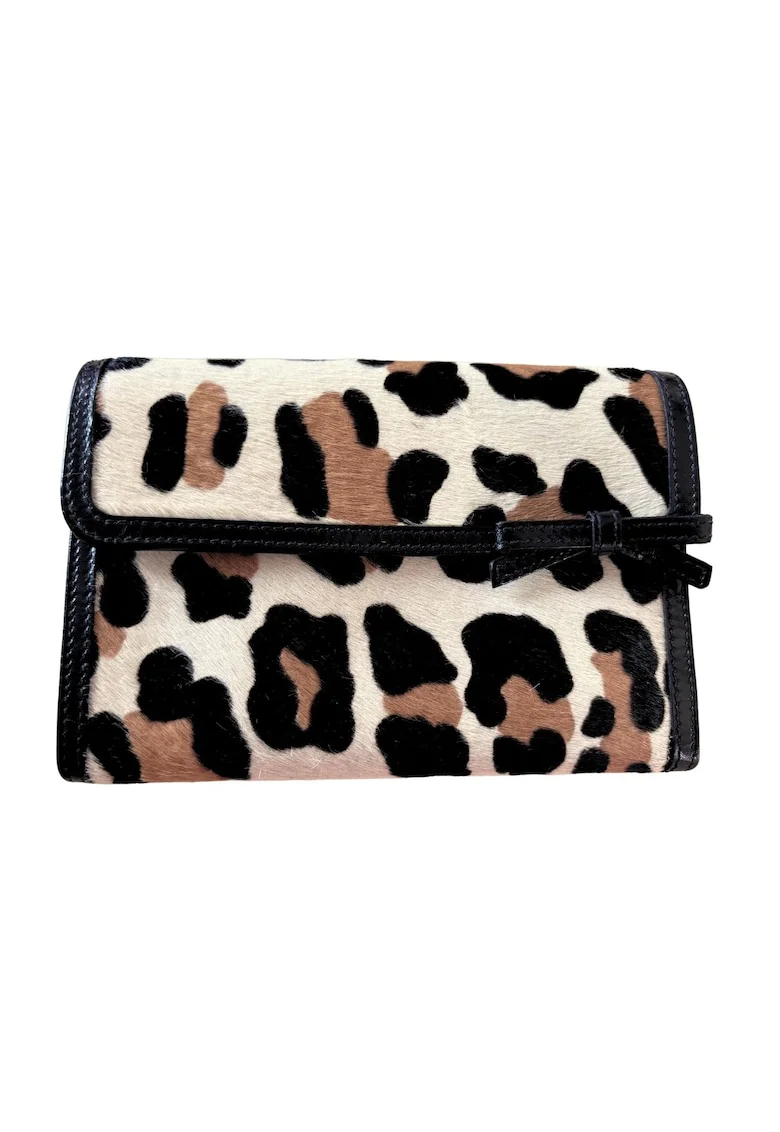 Portofel dama  piele naturala, model vintage, animal print, maro, 15x11x2.5cm