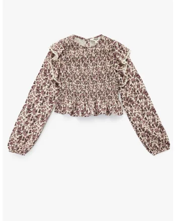 Bluza cu volane, Rosu stins/Bej deschis
