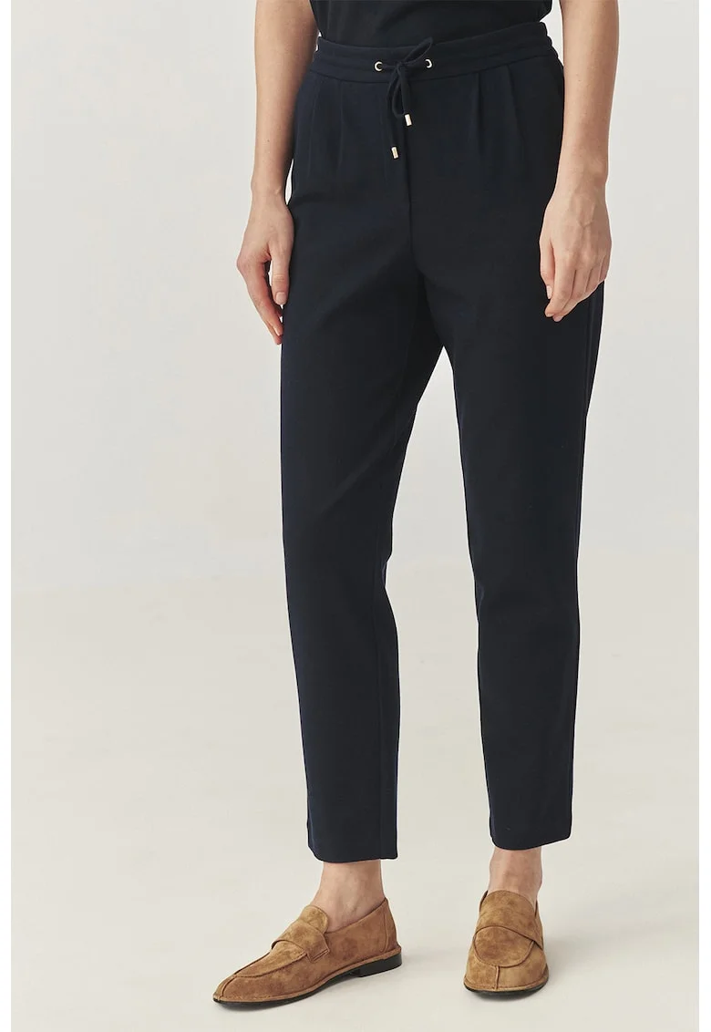 Pantaloni crop cu croiala conica si snur, Negru