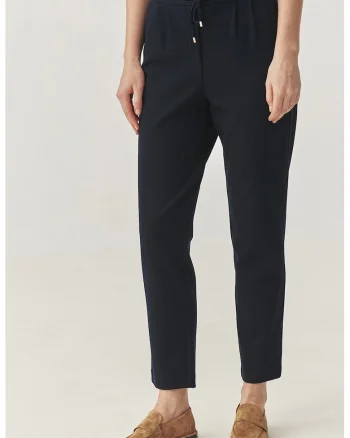 Pantaloni crop cu croiala conica si snur, Negru