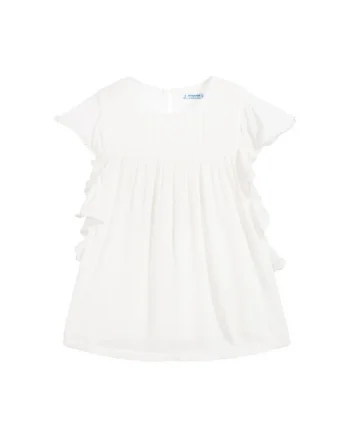 Tricou pentru copii  bumbac, cu volane, crem