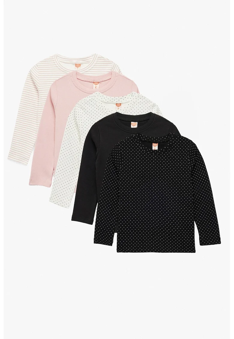 Set de bluza cu decolteu la baza gatului - 5 piese, Negru/Bej/Roz