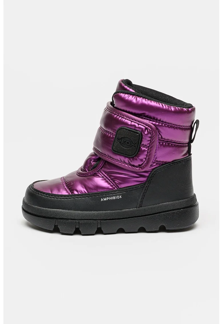 Ghete cu inchidere velcro si aspect metalizat, Negru/Ametist