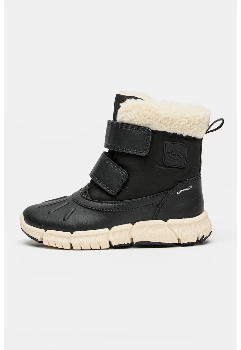 Ghete cu inchidere velcro si garnituri din material sintetic, Alb fildes/Negru