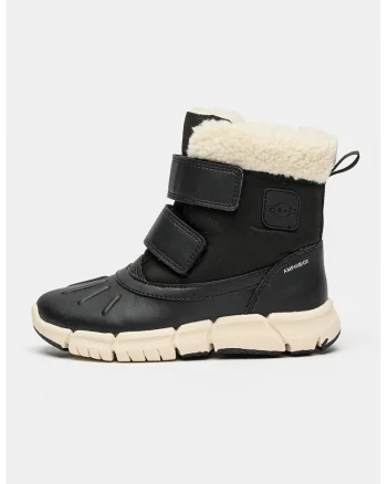 Ghete cu inchidere velcro si garnituri din material sintetic, Alb fildes/Negru