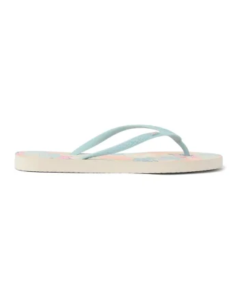 Papuci flip-flop cu model floral Seaside Prints Vintage, Albastru pastel/Piersica
