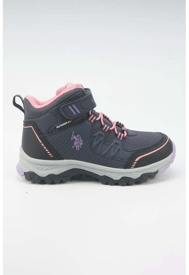 Ghete cu talpa demi-wedge si inchidere velcro, Lila/Roz pal/Bleumarin
