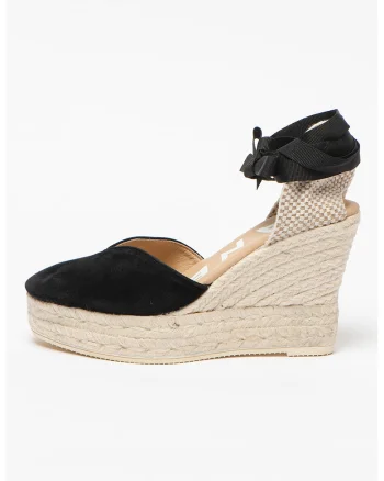 Sandale tip espadrile de piele intoarsa cu talpa wedge Hamptons