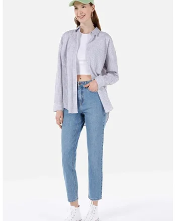 Pantaloni de dama,  mom fit, albastru