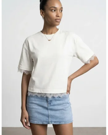 Tricou  pentru Femei, Maneca Scurta, Croiala Regular, Crem Natural, Bumbac Elastan