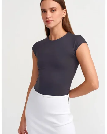 Tricou dama,  slim fit, gri antracit, elastic, 90% nailon, 10% elastan
