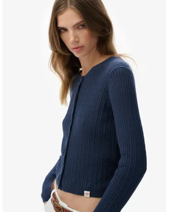 Cardigan din bumbac organic cu model torsade, Bleumarin