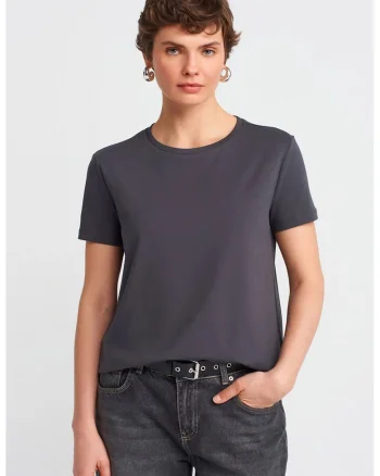 Tricou dama  tricou din bumbac, guler rotund, gri carbune, Gri