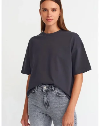 Tricou dama,  oversized, gri antracit, 100% bumbac