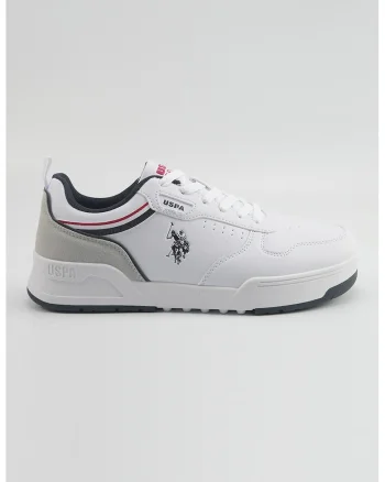 Pantofi sport din piele ecologica cu detaliu logo, Gri deschis/Albastru ultramarin/Alb optic
