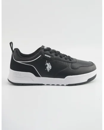 Pantofi sport din piele ecologica cu detaliu logo, Alb/Negru