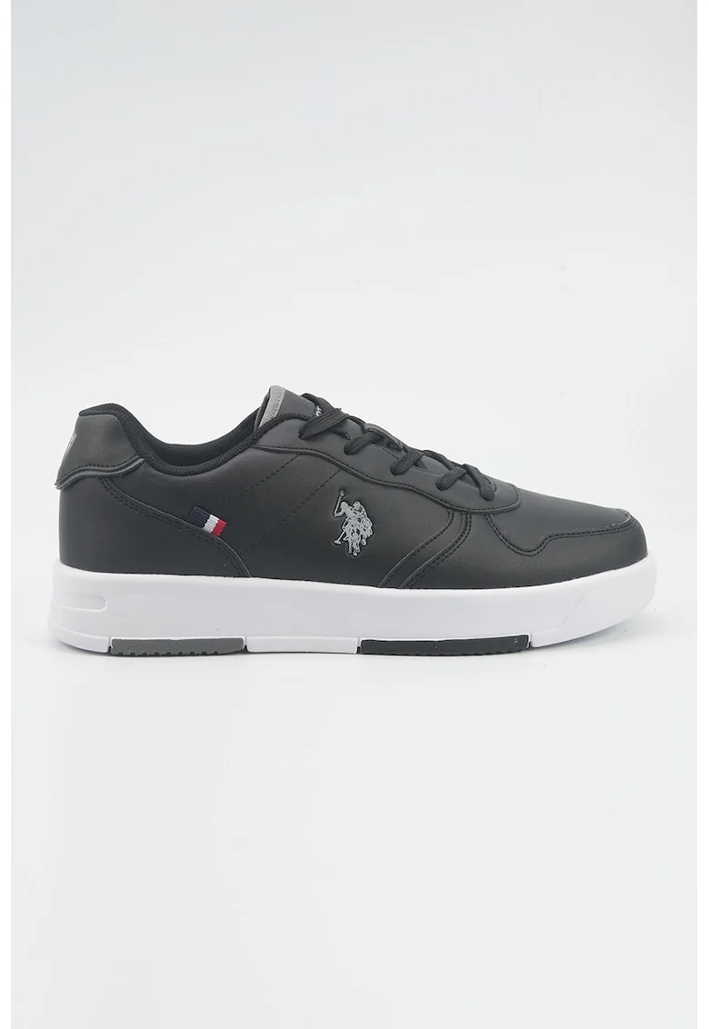 Pantofi sport din piele ecologica cu model monograma, Negru stins