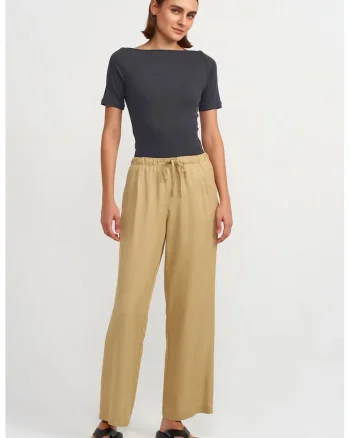 Pantaloni dama,  picior larg, verde kaki, Tencel