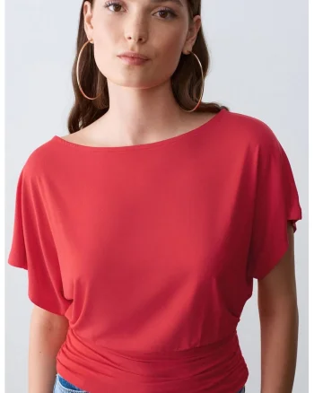 Bluza dama,  Bluza eleganta cu decupaj, Rosu cires, Amestec modal