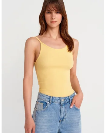 Bluza dama,  mulata, cu nervuri, galben lamaie, bumbac/modal/elastan