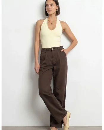 Pantaloni dama,  talie medie, maro cafea, Maro