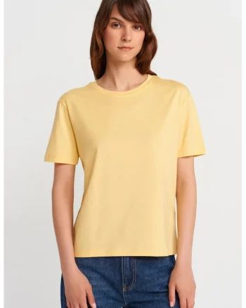 Tricou dama,  tricou din bumbac modal, galben lamaie, maneca scurta, regular fit