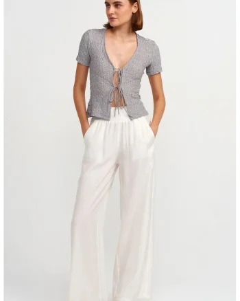 Bluza dama,  Bluza Fitted Crop din Dantela, Gri deschis, Casual, Maneca scurta
