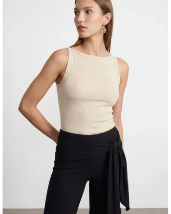 Bluza dama,  bluza din bumbac reiat, casual, bej natural, fara inchidere
