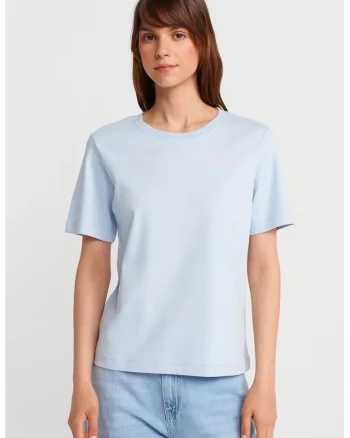 Tricou dama,  tricou din bumbac, albastru deschis, maneca scurta, croiala regular fit